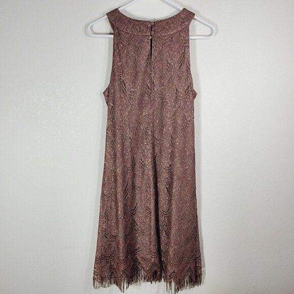 Dressbarn Cocktail Dress Size 12 Champaign Sleeveless Sheath Dress Fringe - Picture 2 of 10